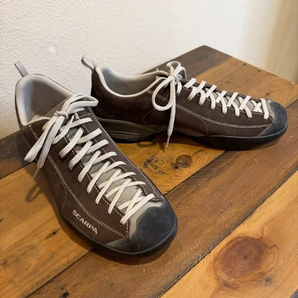 Mens 11.5 Scarpa Mojito Dark Brown Shoes Suede-Leather White-Stitch Lace Sporty - Picture 2 of 13